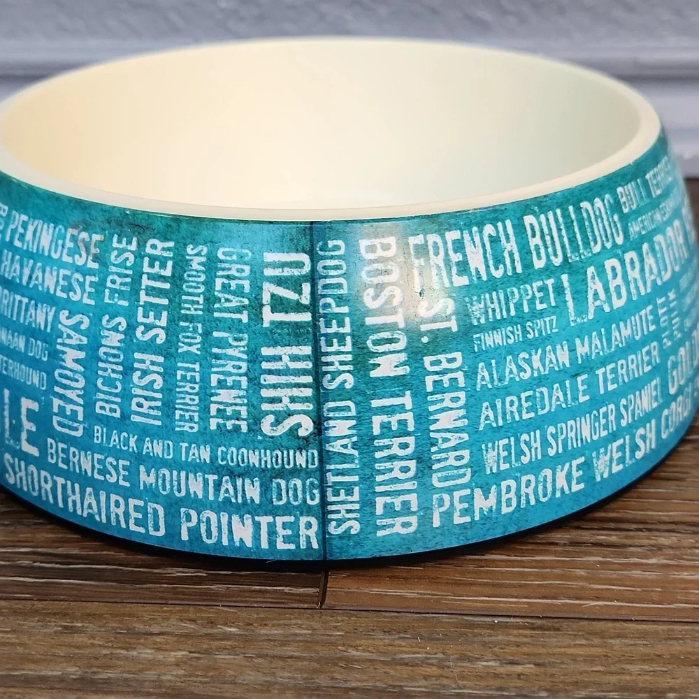 Plastic Dog Breeds Bowl Blue Green Teal White